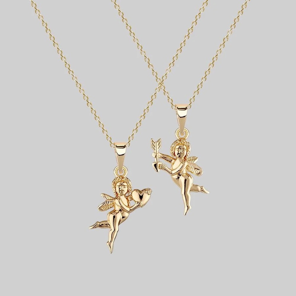 Cupid & Psyche Lovers Layering Necklace, 18K gold plated sterling silver